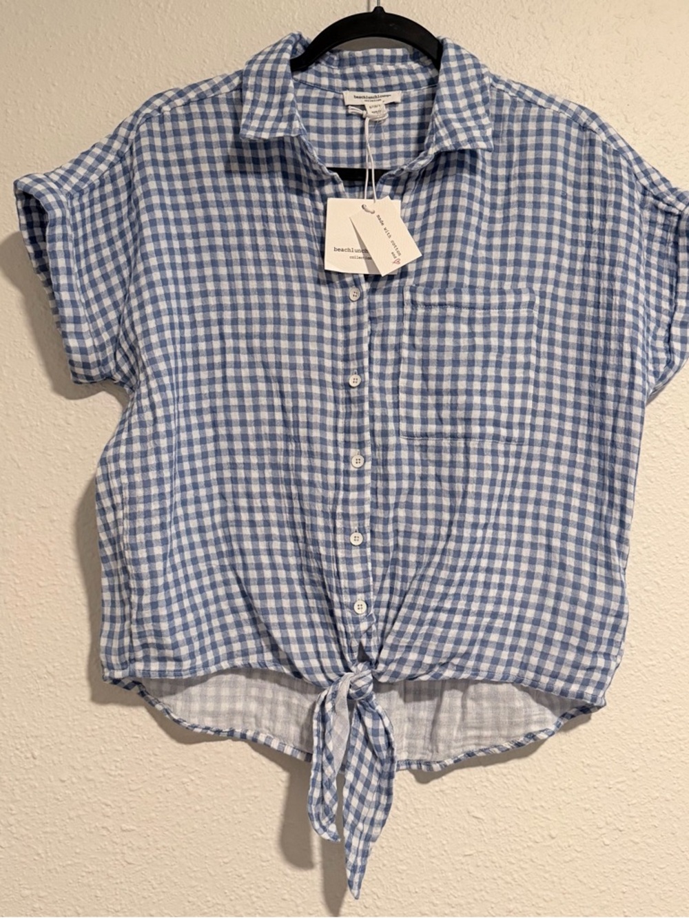 beachlunchlounge Light Blue Gingham Tie-Front Button Down Shirt